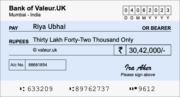 How to write a cheque for 30.42 lakh rupees How to write a cheque for 30.42 lakh rupees