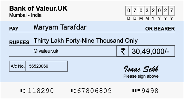 How to write a cheque for 30.49 lakh rupees How to write a cheque for 30.49 lakh rupees