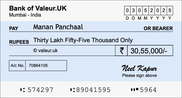 How to write a cheque for 30.55 lakh rupees How to write a cheque for 30.55 lakh rupees