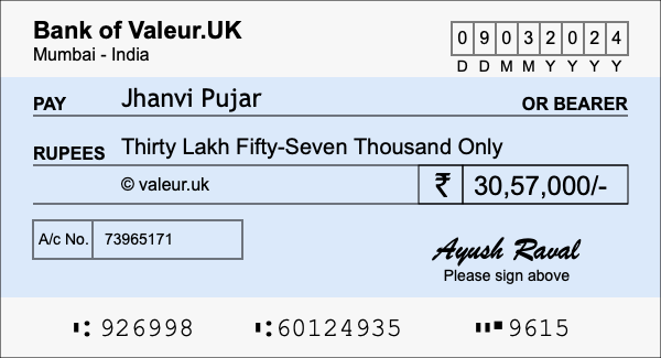 How to write a cheque for 30.57 lakh rupees How to write a cheque for 30.57 lakh rupees