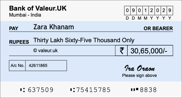 How to write a cheque for 30.65 lakh rupees How to write a cheque for 30.65 lakh rupees