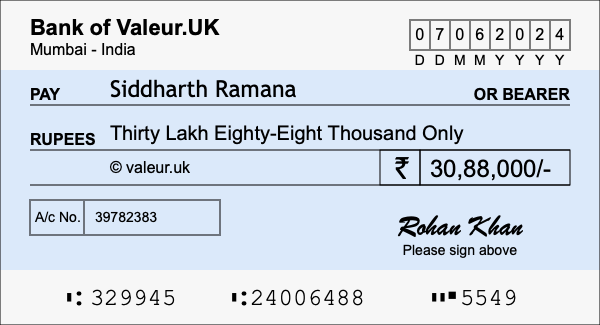 How to write a cheque for 30.88 lakh rupees How to write a cheque for 30.88 lakh rupees