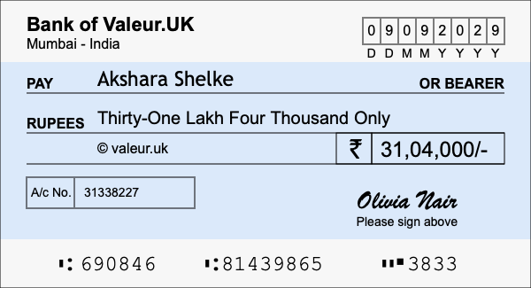 How to write a cheque for 31.04 lakh rupees
