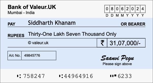 How to write a cheque for 31.07 lakh rupees How to write a cheque for 31.07 lakh rupees