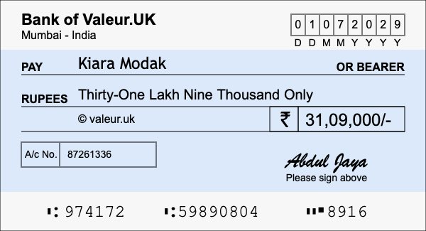 How to write a cheque for 31.09 lakh rupees How to write a cheque for 31.09 lakh rupees