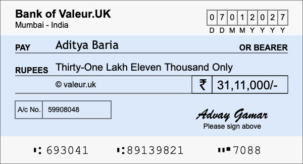 How to write a cheque for 31.11 lakh rupees How to write a cheque for 31.11 lakh rupees