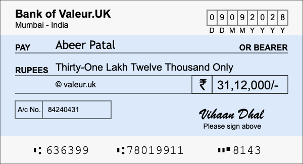How to write a cheque for 31.12 lakh rupees How to write a cheque for 31.12 lakh rupees