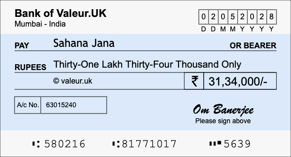 How to write a cheque for 31.34 lakh rupees How to write a cheque for 31.34 lakh rupees