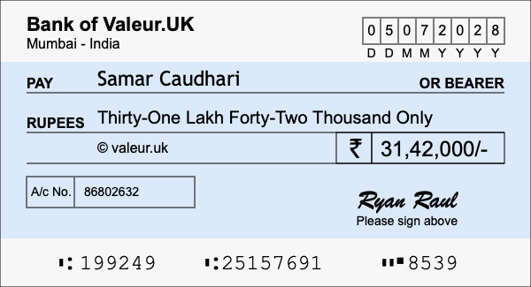 How to write a cheque for 31.42 lakh rupees How to write a cheque for 31.42 lakh rupees