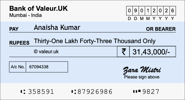 How to write a cheque for 31.43 lakh rupees How to write a cheque for 31.43 lakh rupees