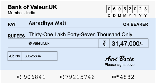 How to write a cheque for 31.47 lakh rupees How to write a cheque for 31.47 lakh rupees
