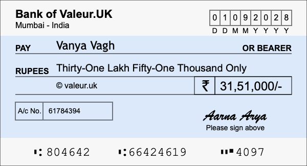 How to write a cheque for 31.51 lakh rupees How to write a cheque for 31.51 lakh rupees