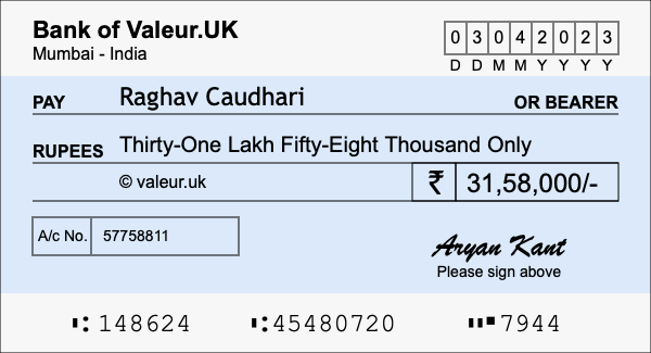 How to write a cheque for 31.58 lakh rupees How to write a cheque for 31.58 lakh rupees