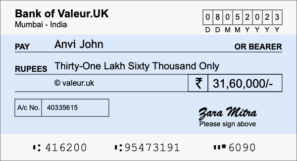 How to write a cheque for 31.6 lakh rupees How to write a cheque for 31.6 lakh rupees