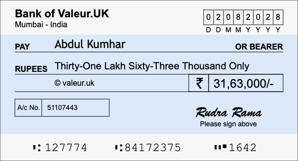 How to write a cheque for 31.63 lakh rupees How to write a cheque for 31.63 lakh rupees