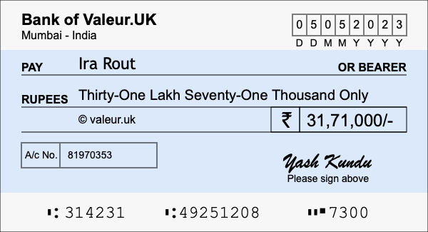 How to write a cheque for 31.71 lakh rupees How to write a cheque for 31.71 lakh rupees