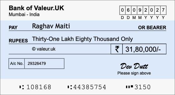 How to write a cheque for 31.8 lakh rupees