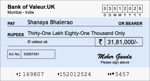 How to write a cheque for 31.81 lakh rupees