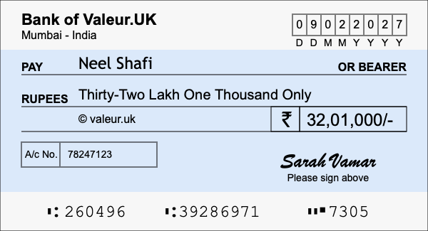 How to write a cheque for 32.01 lakh rupees How to write a cheque for 32.01 lakh rupees