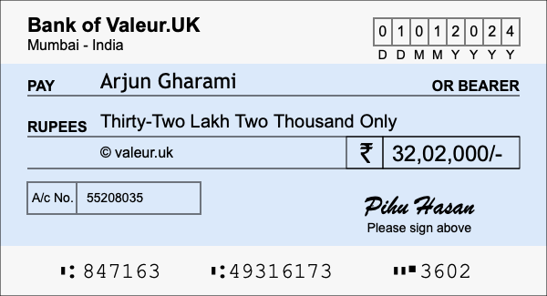How to write a cheque for 32.02 lakh rupees How to write a cheque for 32.02 lakh rupees