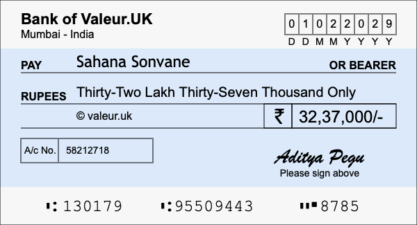 How to write a cheque for 32.37 lakh rupees How to write a cheque for 32.37 lakh rupees