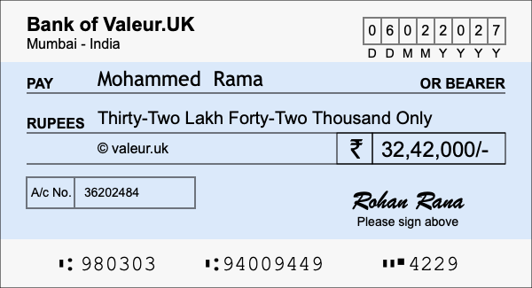 How to write a cheque for 32.42 lakh rupees How to write a cheque for 32.42 lakh rupees