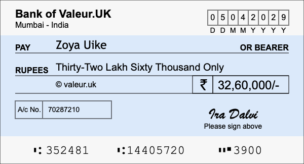 How to write a cheque for 32.6 lakh rupees