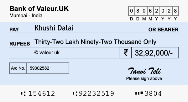 How to write a cheque for 32.92 lakh rupees How to write a cheque for 32.92 lakh rupees