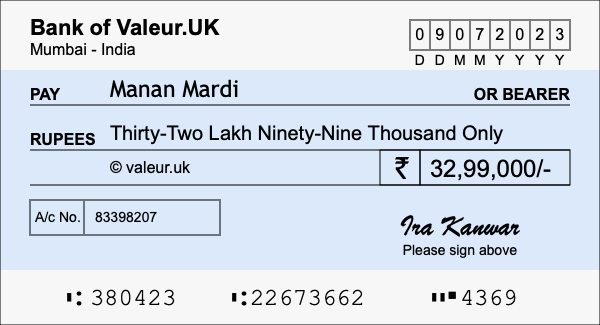 How to write a cheque for 32.99 lakh rupees