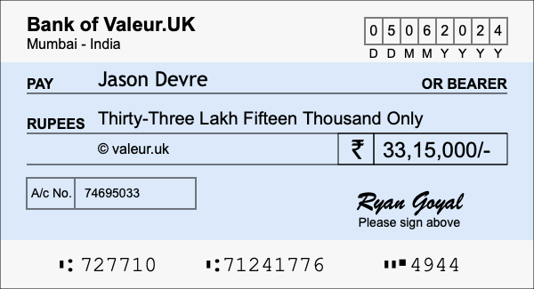 How to write a cheque for 33.15 lakh rupees