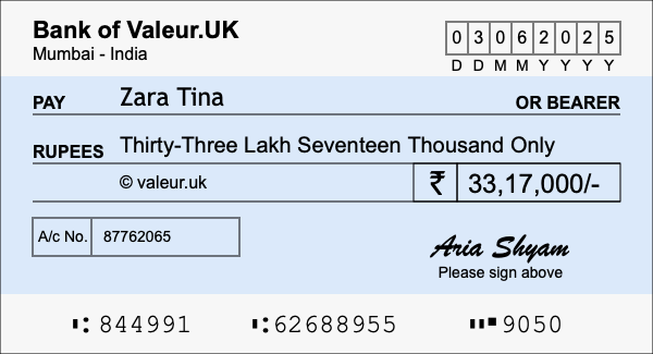 How to write a cheque for 33.17 lakh rupees How to write a cheque for 33.17 lakh rupees