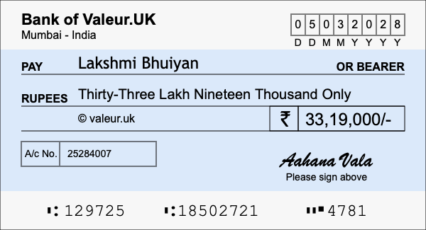 How to write a cheque for 33.19 lakh rupees