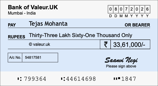 How to write a cheque for 33.61 lakh rupees How to write a cheque for 33.61 lakh rupees