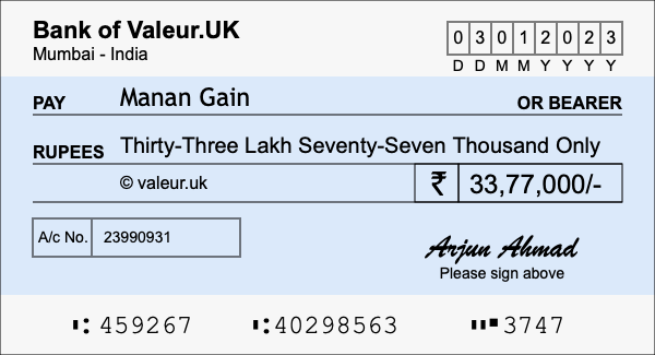 How to write a cheque for 33.77 lakh rupees How to write a cheque for 33.77 lakh rupees