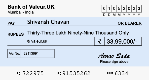 How to write a cheque for 33.99 lakh rupees