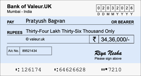 How to write a cheque for 34.36 lakh rupees
