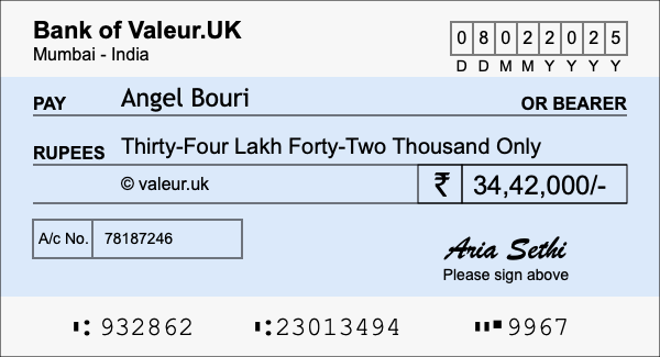 How to write a cheque for 34.42 lakh rupees