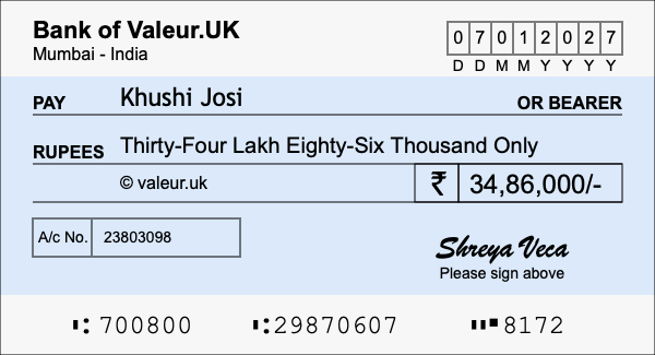 How to write a cheque for 34.86 lakh rupees How to write a cheque for 34.86 lakh rupees