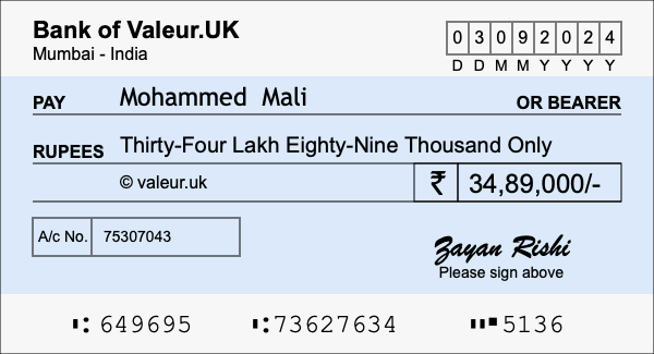 How to write a cheque for 34.89 lakh rupees How to write a cheque for 34.89 lakh rupees
