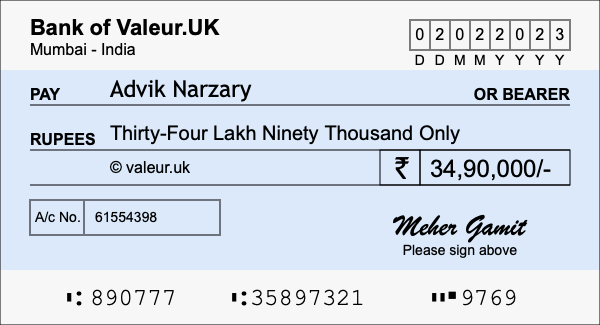 How to write a cheque for 34.9 lakh rupees How to write a cheque for 34.9 lakh rupees