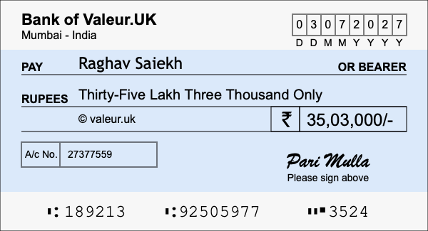 How to write a cheque for 35.03 lakh rupees