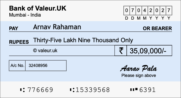 How to write a cheque for 35.09 lakh rupees How to write a cheque for 35.09 lakh rupees