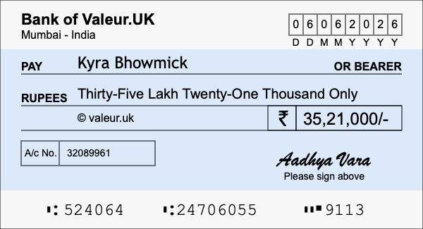 How to write a cheque for 35.21 lakh rupees