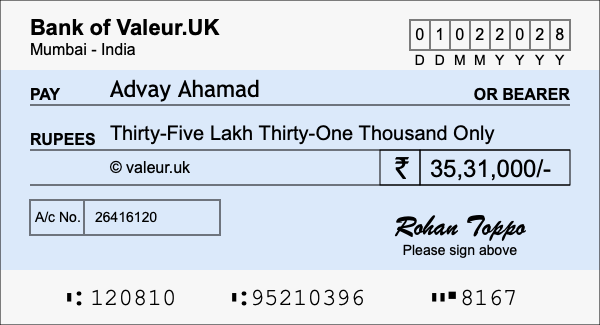 How to write a cheque for 35.31 lakh rupees How to write a cheque for 35.31 lakh rupees