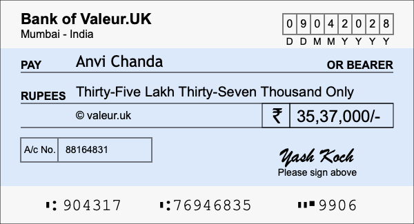 How to write a cheque for 35.37 lakh rupees How to write a cheque for 35.37 lakh rupees