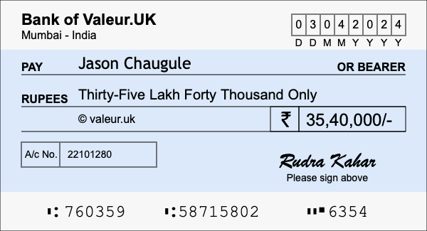 How to write a cheque for 35.4 lakh rupees How to write a cheque for 35.4 lakh rupees