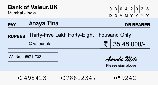 How to write a cheque for 35.48 lakh rupees How to write a cheque for 35.48 lakh rupees