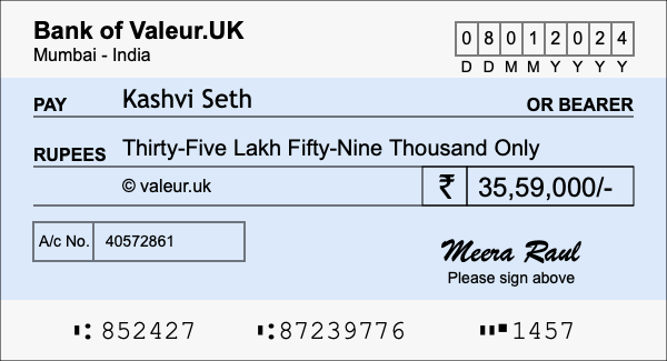 How to write a cheque for 35.59 lakh rupees How to write a cheque for 35.59 lakh rupees