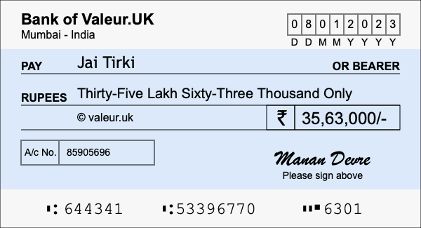 How to write a cheque for 35.63 lakh rupees How to write a cheque for 35.63 lakh rupees
