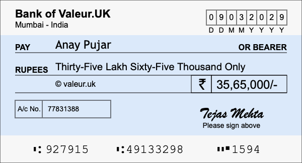 How to write a cheque for 35.65 lakh rupees How to write a cheque for 35.65 lakh rupees